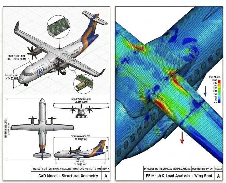 ALTIS IRJ CAD structural geometry and finite element wing-root load analysis, project technical visualization