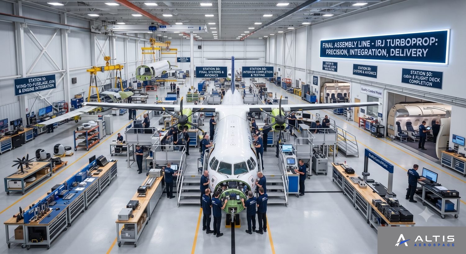 ALTIS IRJ final assembly line, station-based turboprop production